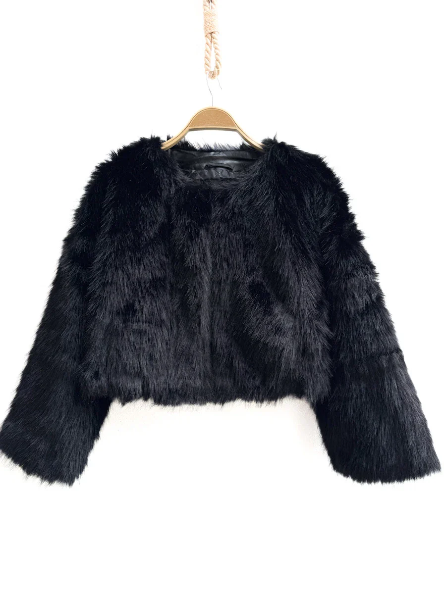 Chaquetas Corta de Pelo Sintético Estilo Elegante y Moderno en Negro y Marrón - Imagen 4